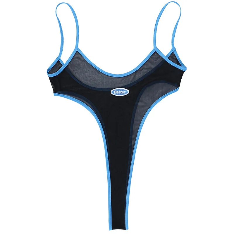 Женское боди сексуальный комбинезон на бретелях-спагетти забавное Прозрачное