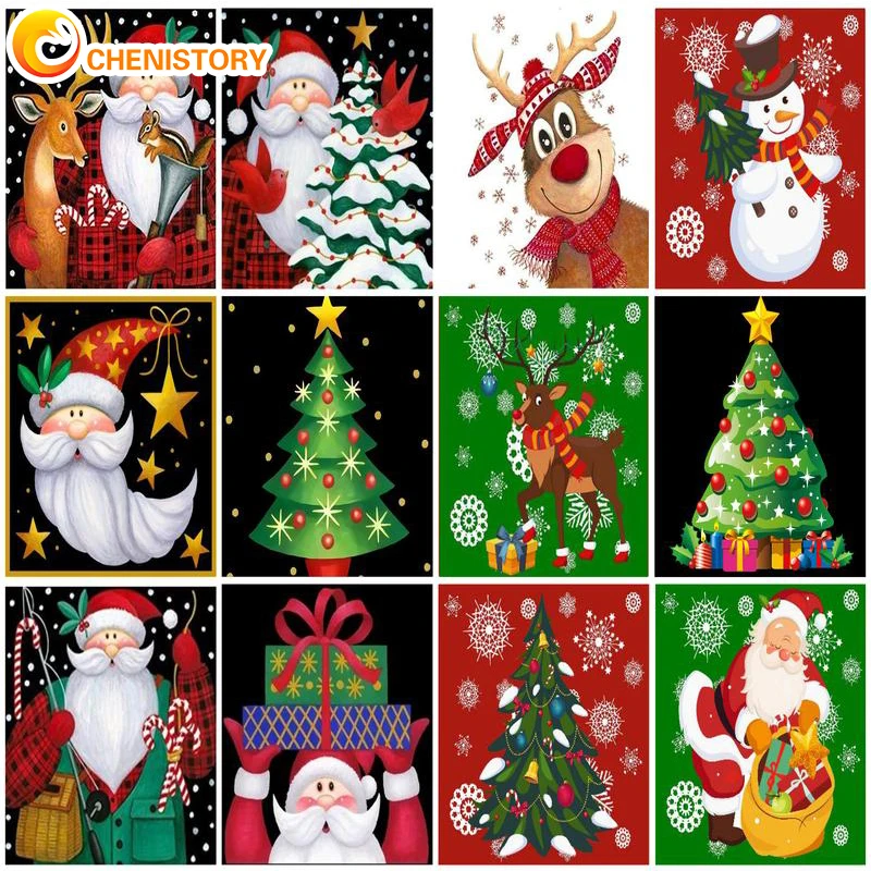 

CHENISTORY Christmas Diy Paint By Number Cartoon Oil Painting Art Gift Pictures By Numbers Winter Kits For Home Wall Decor Gift