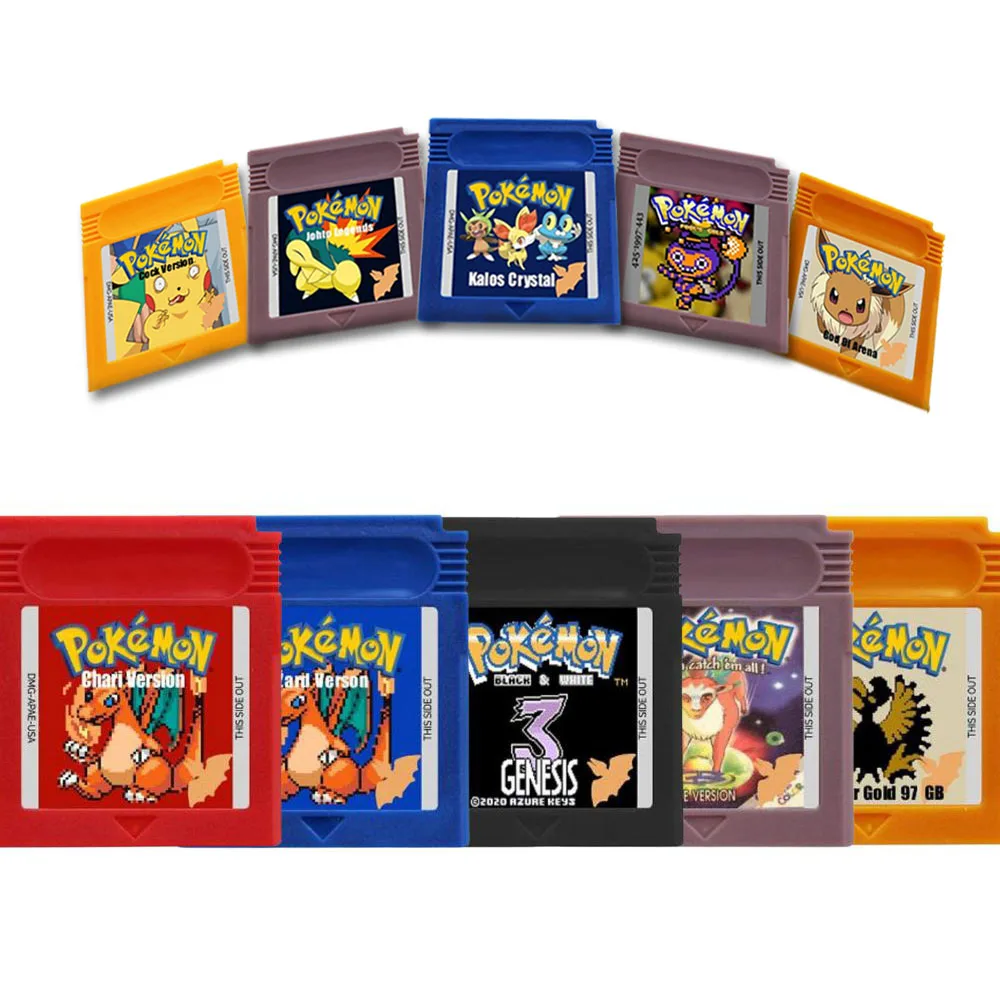 

16-битная игровая видеокарта серии Pokemon GBC, игровая консоль, черная, белая, золотая, серебряная, 97 Kalos, Хрустальная, английская версия