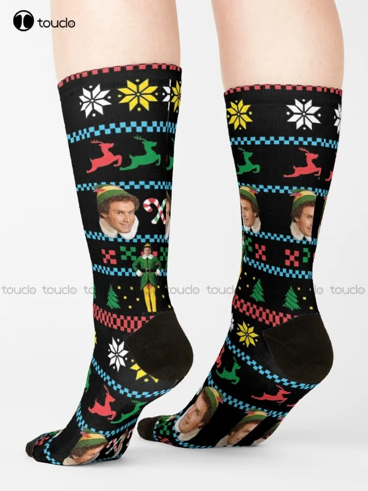 

Бадди эльф Уродливый Рождественский свитер дизайн Классический Рождественский фильм Забавный подарок будет Феррелл носки футбольные носки Молодежная уличная одежда для мальчиков