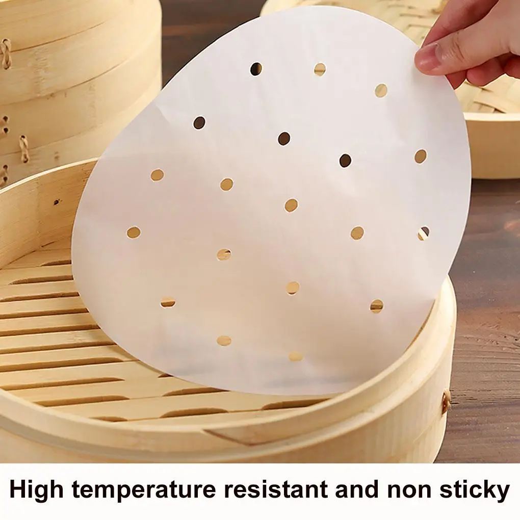 

100Pcs Steamer Paper Round Perforated Steamer Paper Non Stick Air Fryer Liners Mesh Pastry Baking Pad Mat Kitchen Cooking Tools