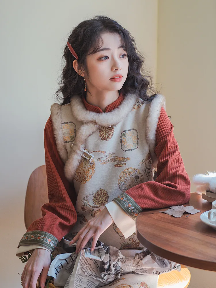 Красивое китайское осенне-зимнее платье-Ципао в китайском стиле