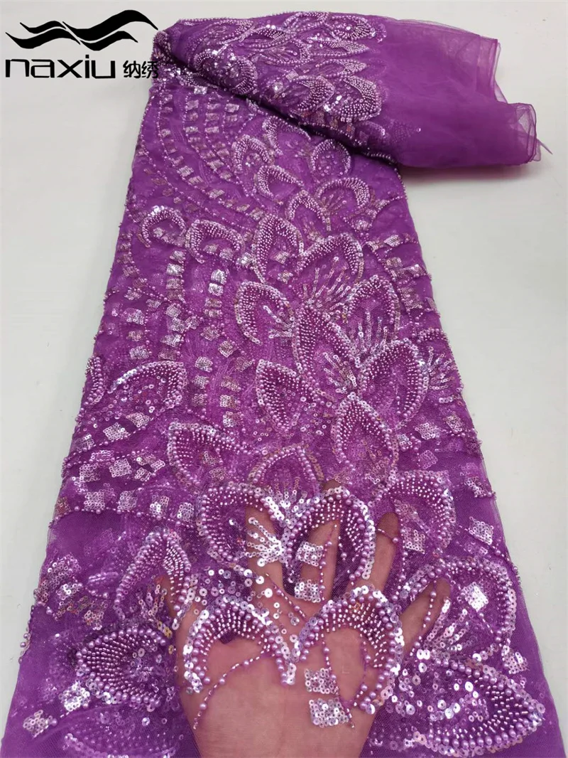 

Madison-Luxuous Nigerian Handmade Beads Lace Fabric, Вышивка бисером блестками, Африканское французское кружево для шитья, Высокое качество,