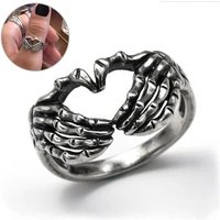 retro skull jewelry hand heart shaped punk hip hop steel couple stainless ring creative