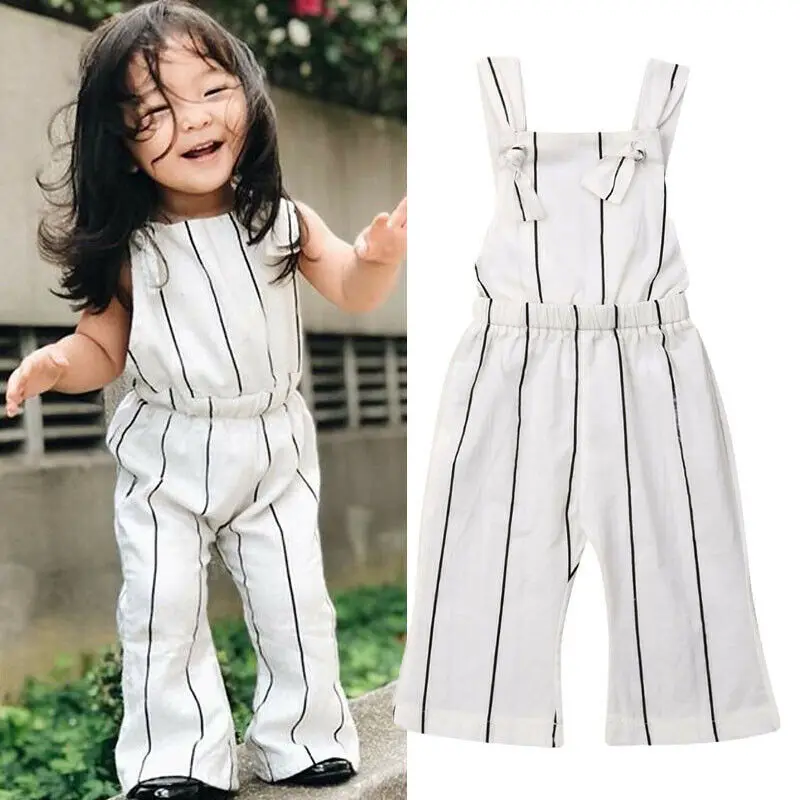 

Summer Kids Baby Girls Striped Overalls Romper Kids Girl Clothes Sleeveless Strap Jumpsuit Wide Leg Pants Sunsuits Clothes Set