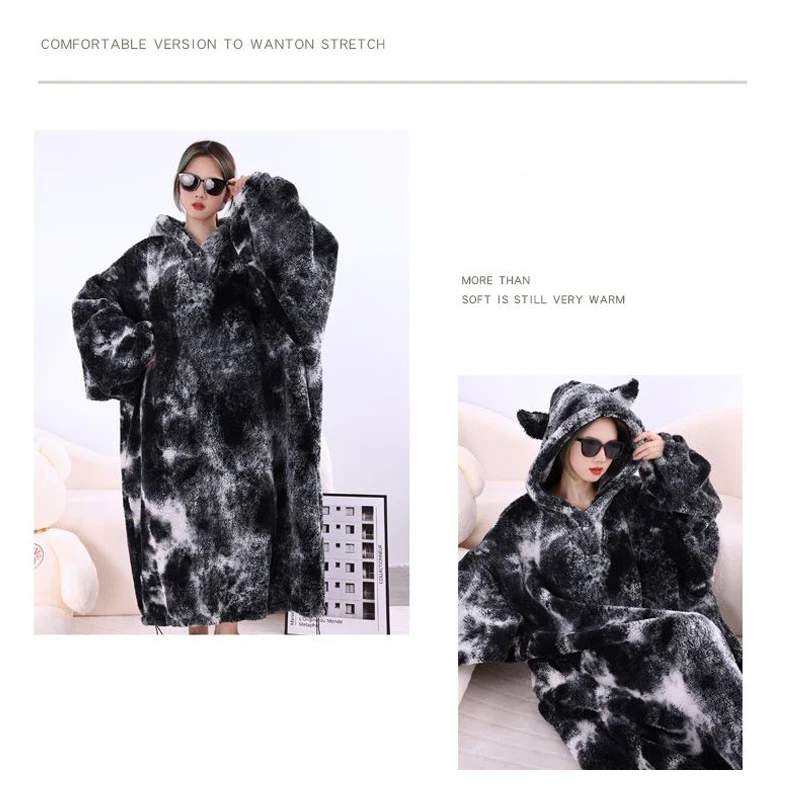 Мягкое Флисовое одеяло WOSTAR с рукавами пригодное для носки капюшоном зимнее