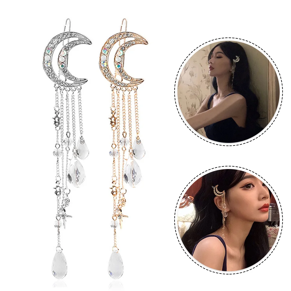 

2pcs Rhinestone Tassel Hairpin Hair Barrette Moon Hair Pin Girl Hair Accessory