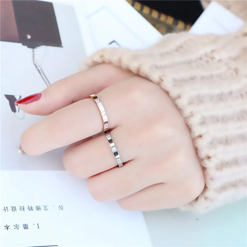 

Japan Style Rhinestones Women Rings Titanium Steel 18k Rose Gold Simple Couple Rings Jewelry Accessories Classic Marriage Dating