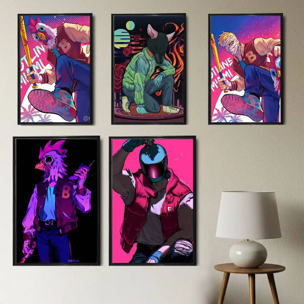 Фото Постеры с изображением персонажей из игры Rooster Jacket и Hotline Miami, настенные картины, подарки, декор для гостиной, бара, ресторана, большие наклейки №1