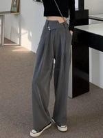 grey black suit pants womens summer floor dragging casual pants design high waist thin straight tube loose wide leg pants
