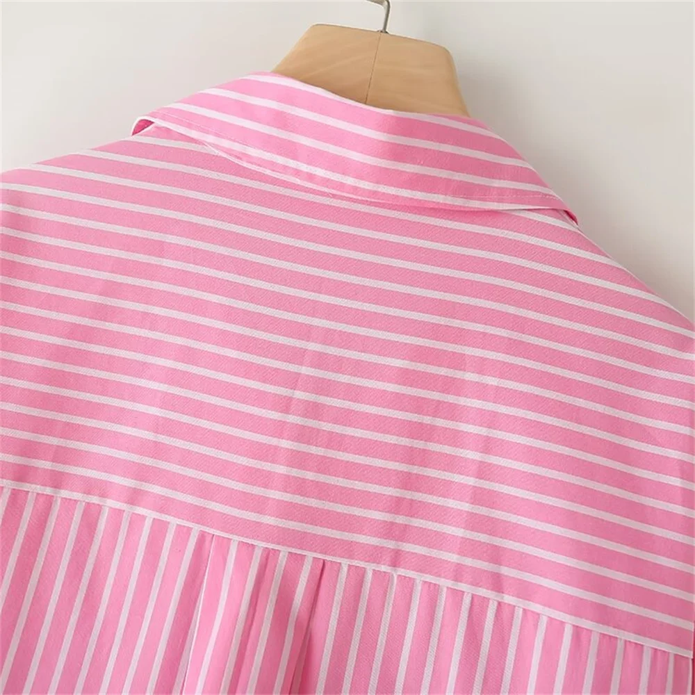 Повседневная Женская Рубашка В Полоску От Pb &amp Za2024 С Длинными Рукавами И Отложным