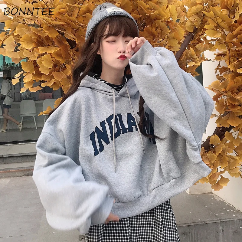 

Hoodies Women Hooded Thick Aesthetic Loose False Two-piece Letter All-match Leisure Simple Trendy Shcoolgirls Clothing Stylish