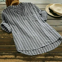 summer blouses women 2022 new elegant long sleeve white soft plus size ladys classic stripped shirts linen work tops oversize