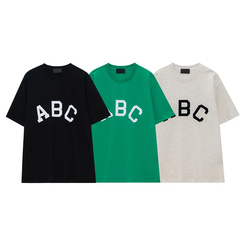 

ESSENTIALS T-Shirt ABC Letters Printing Oversized High Street T-shirt Short Sleeve Casual Hip Hop Loose Tops Hombres Camisetas