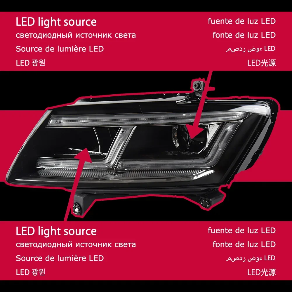 

Фары AKD для Audi Q5, фары 2009-2018 Q5 DRL H7 светодиодный Bi, ксеноновая лампа в сборе, обновленный динамический сигнал, аксессуары