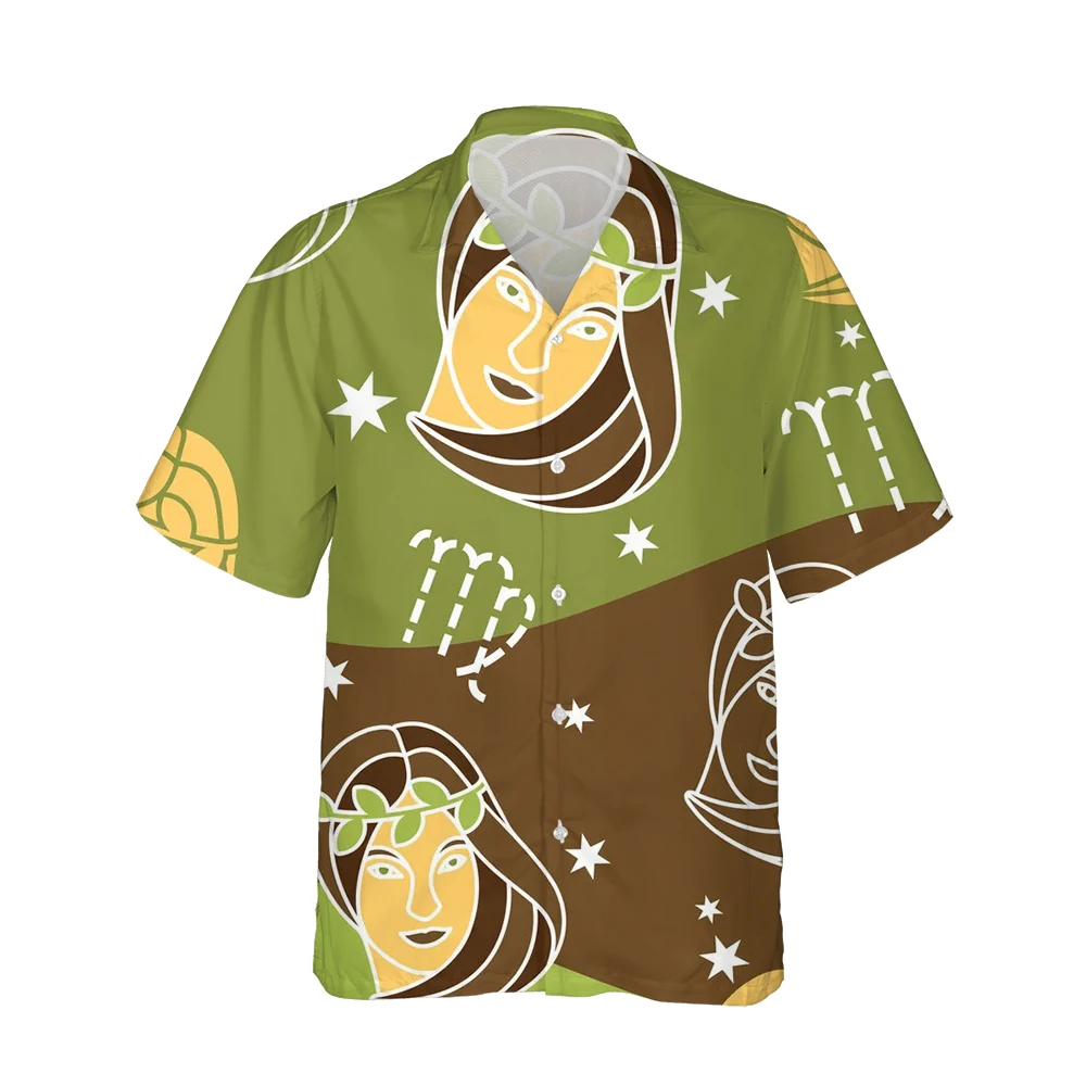 

3D Trendy Universe Constellation Virgo Pattern Hawaiian Mens Shirts 3d Abstract Zodiac Fashion Trend Casual Oversized Tops S-5XL