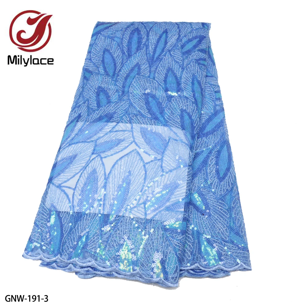 

Hot Sale African Lace Frabric High Quality French Lace Sequins Embroidered Lace Fabric for Wedding Dress GNW-191