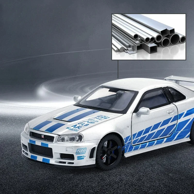 1:32 Nissan Skyline GTR-R34 Модель спортивного автомобиля из сплава Литье под давлением