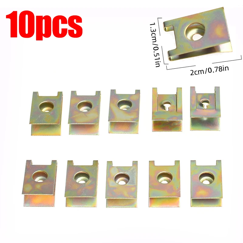 

10 шт., автомобильный крепежный зажим U-образного типа, металлический зажим для винта, инструменты для зажима двигателя мотоцикла, защита от брызг, винт для бампера, автомобильные аксессуары