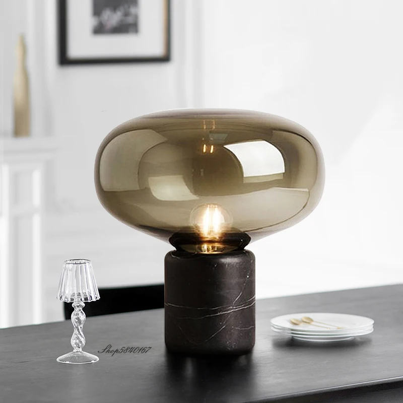 Постмодерн, настольная лампа из мраморного стекла, украшение для кровати, прикроватная лампа, роскошные черные настольные лампы для гостиной, кабинета, настольная лампа E27