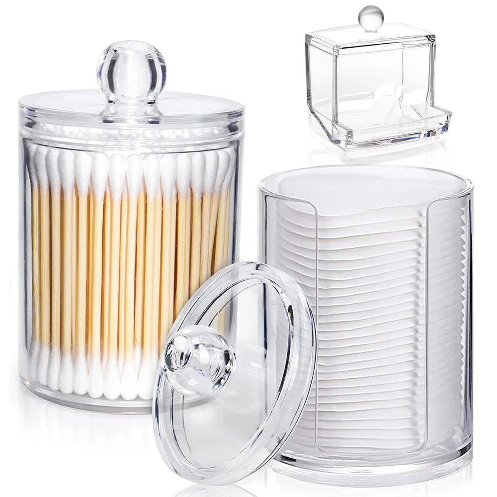 

Sdatter Acrylic Makeup Organizer Cotton Pad Storage Box Cotton Swabs Rod Cosmetics Jewelry Organizer Empty Container With Bamboo