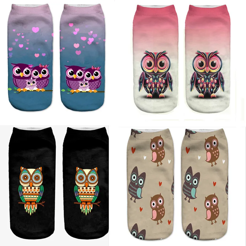 Kawaii Little Owl Designer Ankle Socks With Print Woman Men Summer Japanese Fashion Cartoon Socks Funny E Girl Aesthetic 4 Pairs