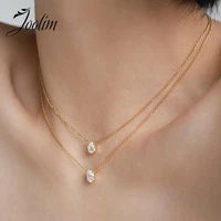 joolim jewelry pvd gold finish tarnish free simple water drop oval glass pendant necklace stainless steel