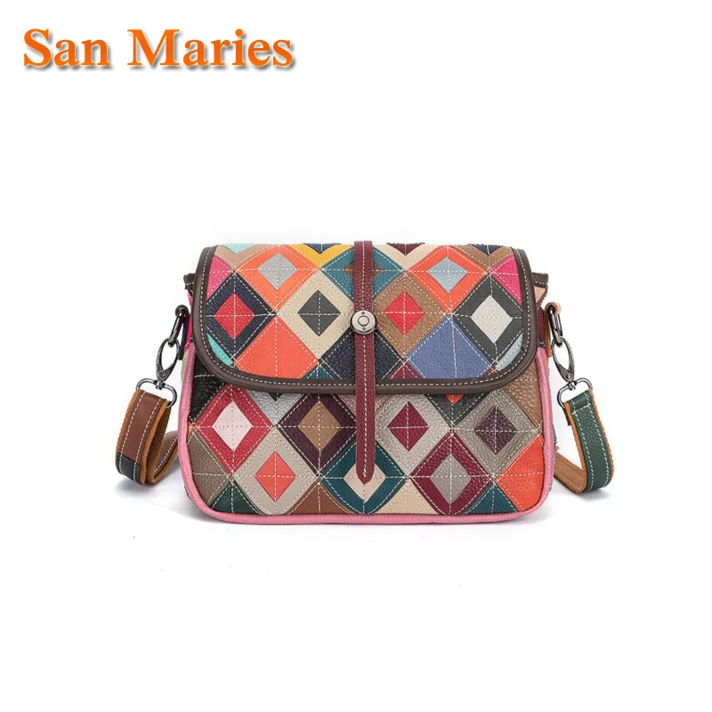 

Женская сумка-шоппер из коровьей кожи San Maries, миниатюрный кошелек через плечо, модная цветная квадратная дамская сумочка-тоут