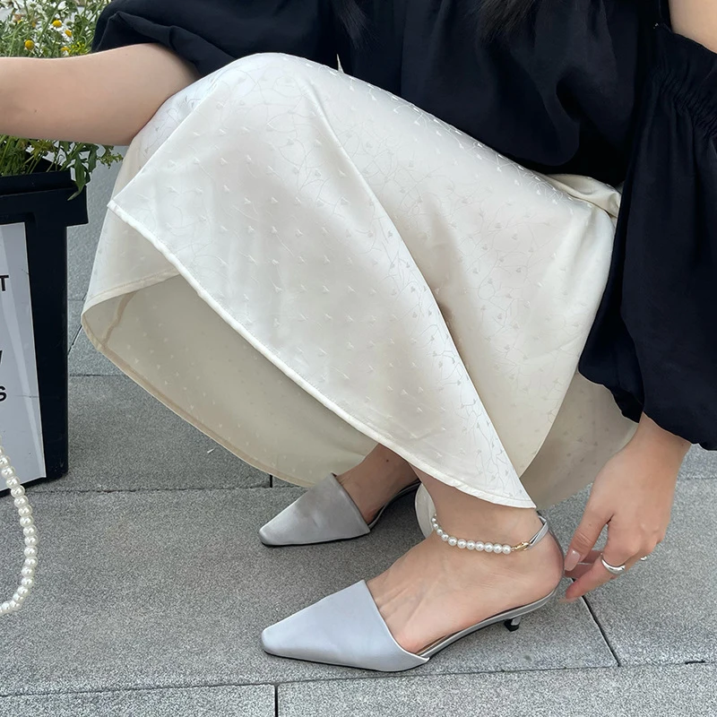 New Summer Women Pearl Ankle Strap High Heel  Shoes  Female Footwear Single shoes Women Pointed Toe Wedding Party Shoes 6A