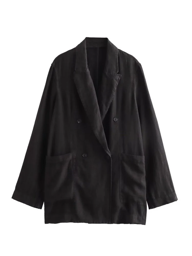 

Kumsvag 2023 Women Summer Loose Blazers Coats Suit Casual Solid Linen Double Breasted Female Elegant Street Blazer Clothing