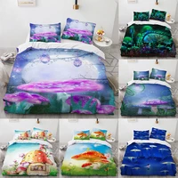 cute mushroom pattern bedding set magic mushroom house king queen twin size comforter duvet cover set adult kids bed accessories