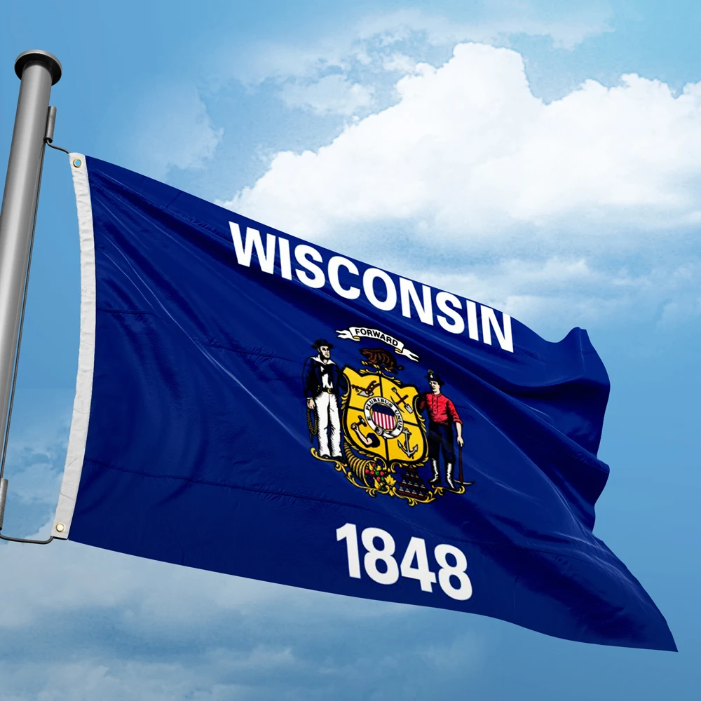 

Wisconsin Flag 3*5FT 90*150CM USA States Flags Design Custom Indoor Outdoor Decor Banners Polyester UV Resistance Double Stitch