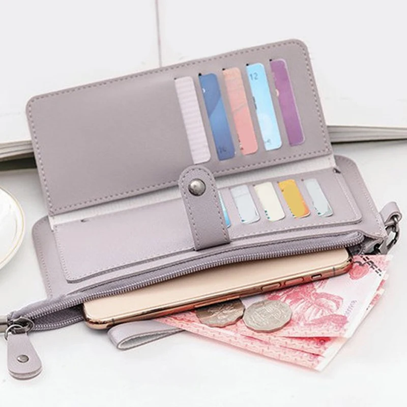 

Длинный женский кошелек из искусственной кожи, многофункциональная дамская сумочка для денег и телефона, клатч с кредитницей и монетницей