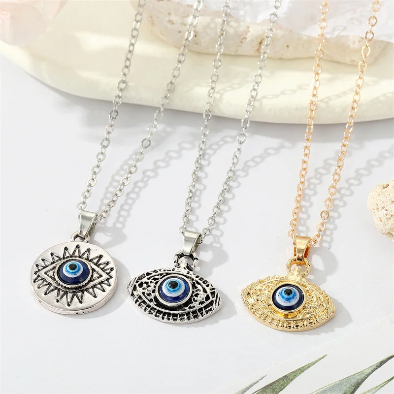 

15pcs Evil Eye Necklace For Women Men Gift Vintage Round Turkish Lucky Blue Eye Choker Necklaces Jewelry