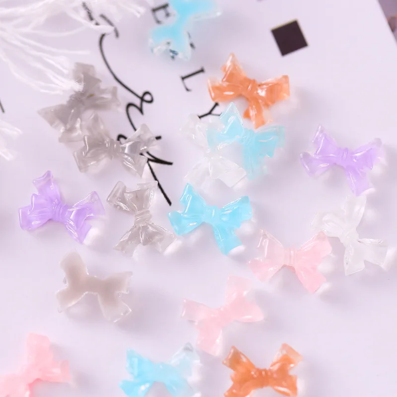 

50pcs boutique nail bow jelly iridescence girl Japanese web celebrity low-key fresh nail strips gem diamond