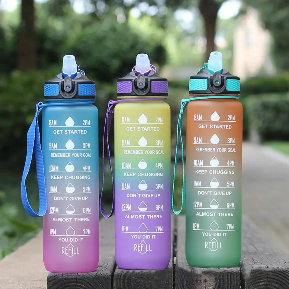 

1000ml Tritan Material Water Bottle With Bounce Cover Time Scale Reminder Frosted Leakproof Cup For Outdoor Sports Fitness