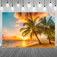 summer dusk sea beach landscape photography backdrops tropial seaside waves sands palm tree holiday home party photo backgrounds