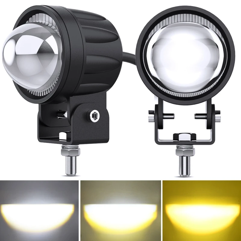

2Pcs Motorcycle Driving Lights 60 Watts Amber White Projector Lights 1.3" Aux Spotlight for E-Bike Tractor Pickup Truck