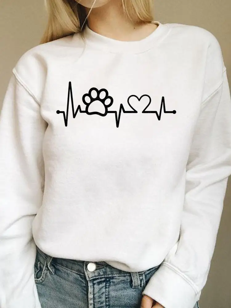 

Fashion Pullovers Graphic Sweatshirts Casual Print Female Autumn Spring Women Long Sleeve Paw Sweet Love Cat Dog Trend Clothing