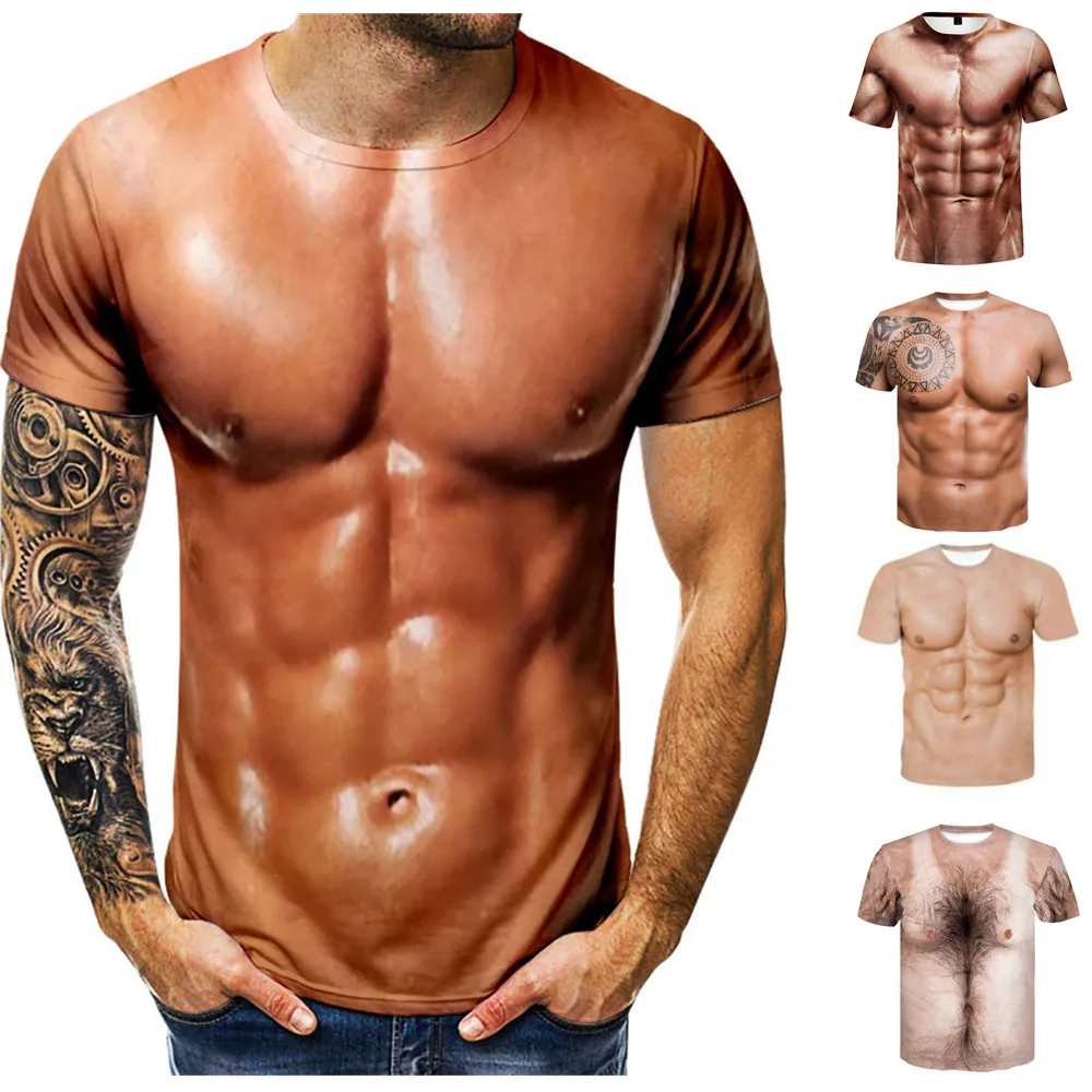 

3D Muscle T-Shirts Summer Tough Guy Fitness Men's Clothes Streetwear 3D Printed Fake Muscle Tops Fake Tattoos Tees Shirts