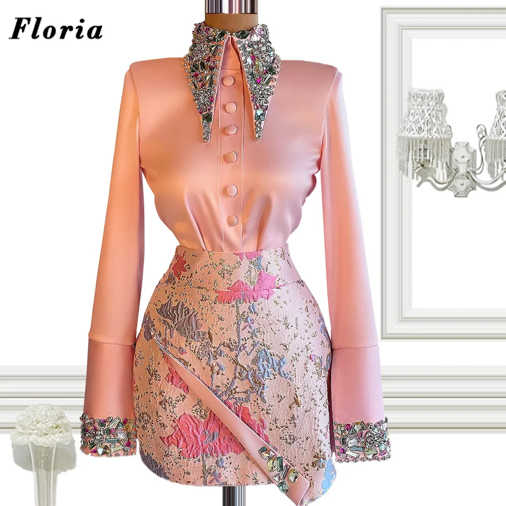 

Женское вечернее коктейльное платье Floria, розовое элегантное платье с длинными рукавами, расшитое бисером, для выпусквечерние вечера, 2022