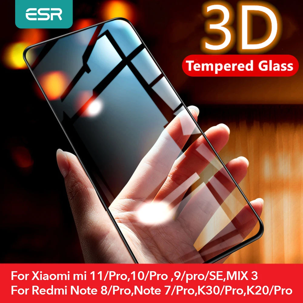 ESR for Redmi note 8 9 pro Glass for Xiaomi mi 11 10 9 Pro SE Ultra Redmi k30 k20 10T Pro Glass Screen Protector Full Cover Film