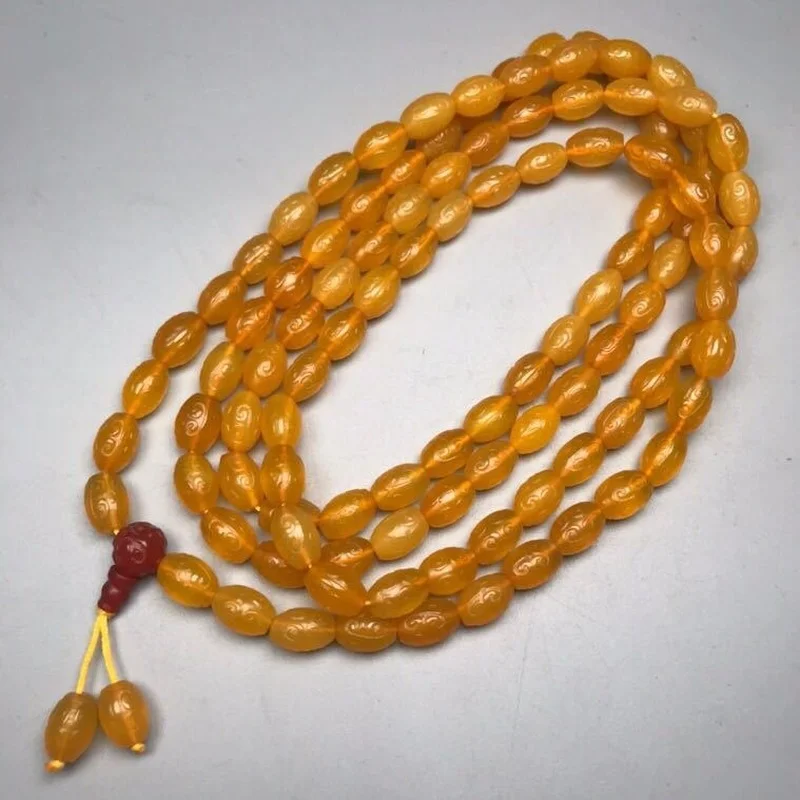 

Натуральный Желтый агат 108 шарик мала нефритовый браслет для мужчин и женщин, лечебные украшения, блестящий амулет на удачу, подарки