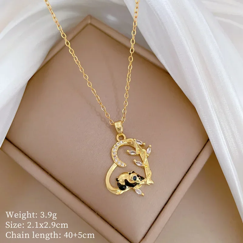 Модное ожерелье с кулоном в виде панды из бамбука любовью циркония для женщин и