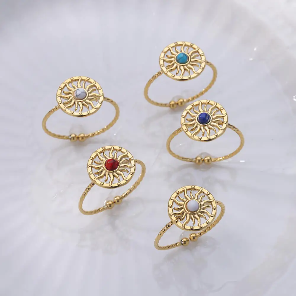 

Round Sun Flower Opal Rings for Women Adjustable Gold Plated Stainless Steel Ring 2023 Trending Aesthetic Jewelry anillos mujer