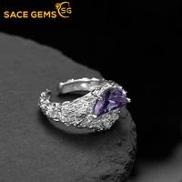 sace gems rings for women 100 s925 sterling silver broken texture ins cold wind opening moon purple zircon index finger ring