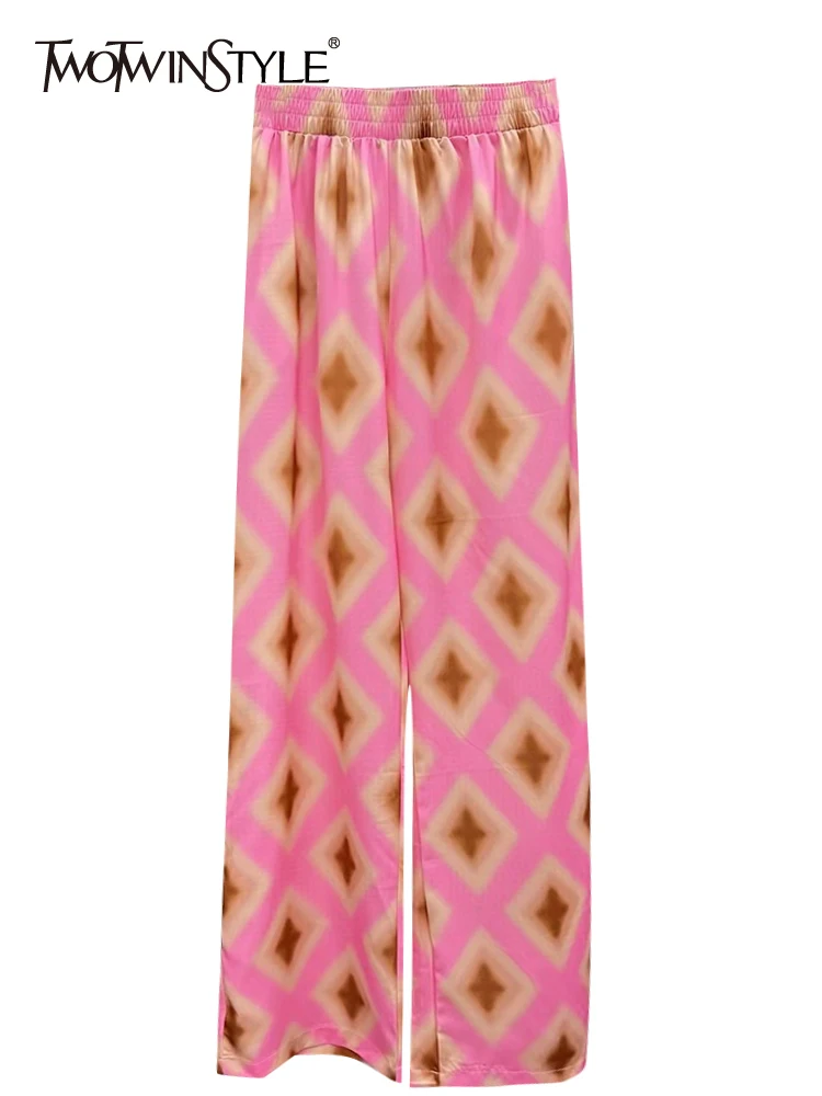

TWOTWINSTYLE Fashion Autumn Print Colorblock Flare Pants For Women High Waist Casual Trousers Females Clothing Style New 2022