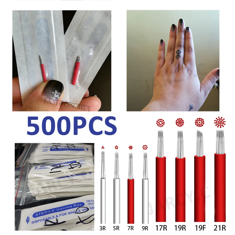 

500 шт. лезвия для микроблейдинга, ручные тату, туманные иглы, 3R, Круглый Перманентный макияж для бровей 5RL, для Lamina Agulhas ручка