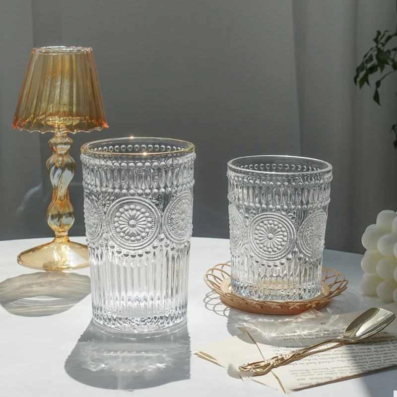 

Vintage Relief Sculpture Coffee Mug Cold Drink Juice Glass Cups Water Cup Teacups Wine Drinkware for Gift Wine Tumbler