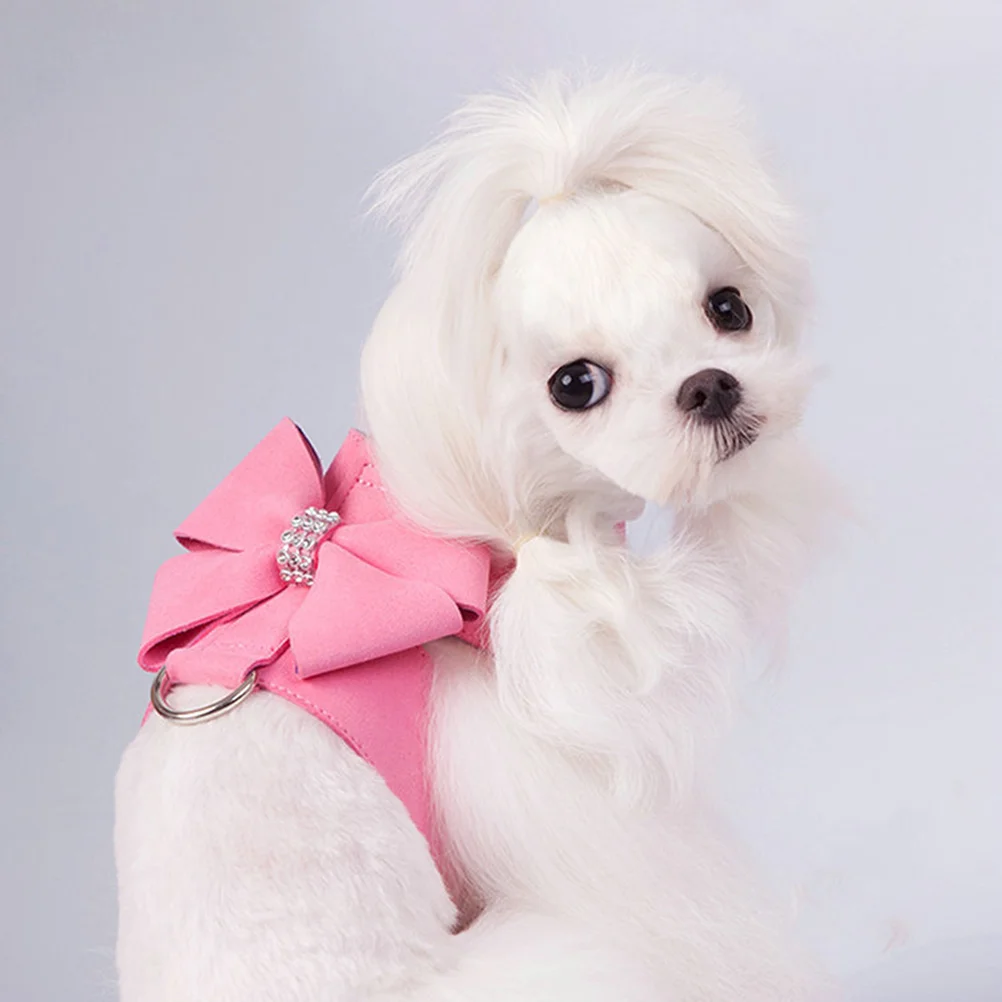 

1 Set of Pet Harnesses Leash Belt Dog Traction Rope Bowknot Collar Pet Clothes for Pet Dog Size M Pink